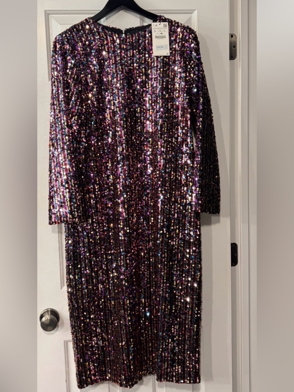 Zara Woman’s Sequin Long Sleeve Long Party Dress Purple Multi colored size Large